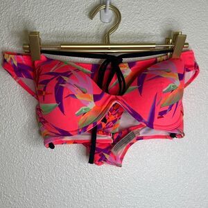 Victoria's Secret PINK- Neon Pink and Purple floral Bikini- Medium